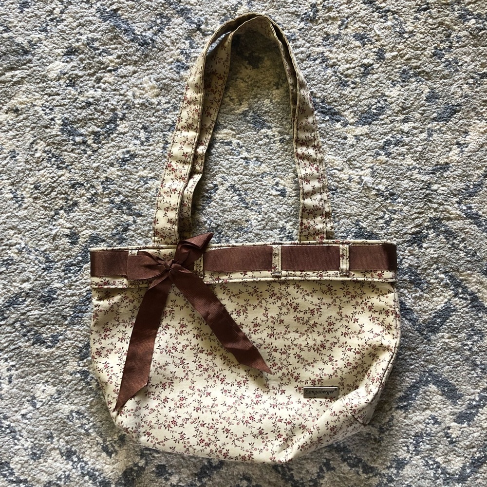 Longaberger Burgundy/Brown/Cream Floral Print PurseTote